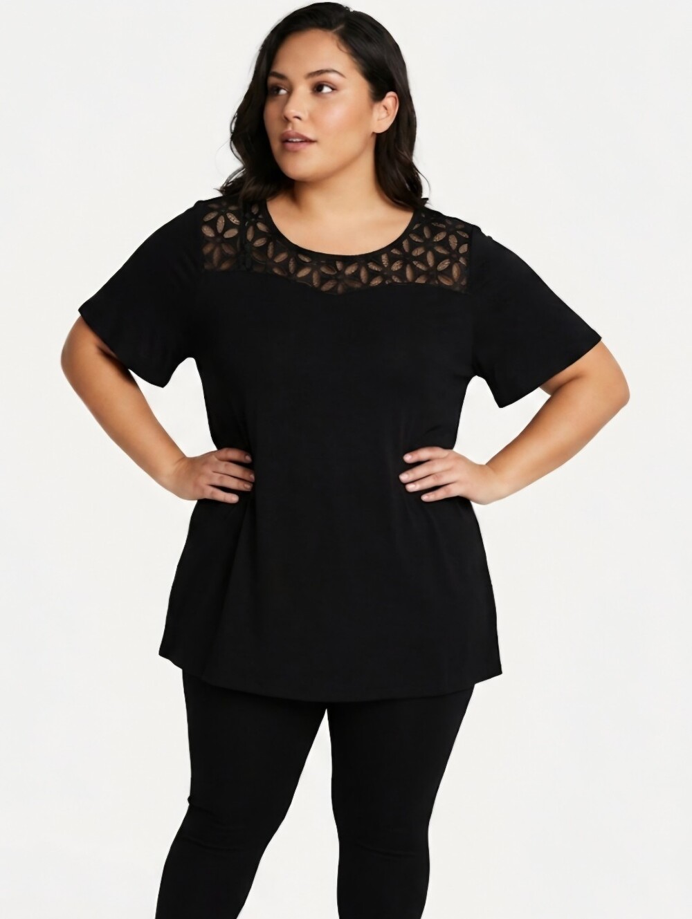 Avenue Crew-neck Lace Yoke T-shirt